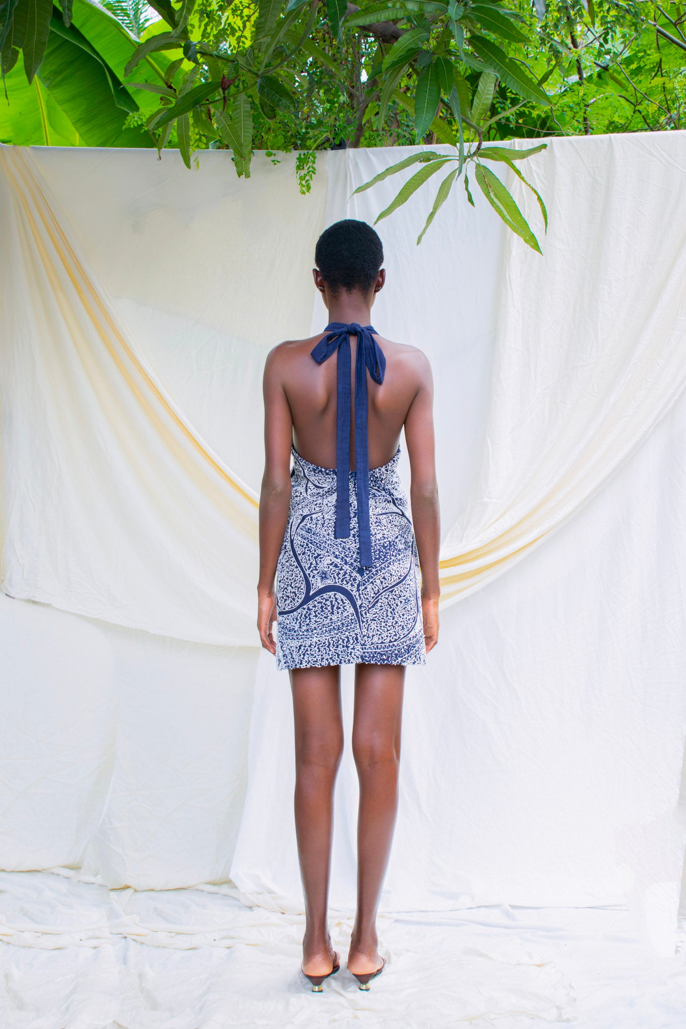 Embroidered Halter Mini Dress