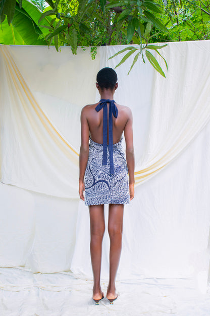 Embroidered Halter Mini Dress