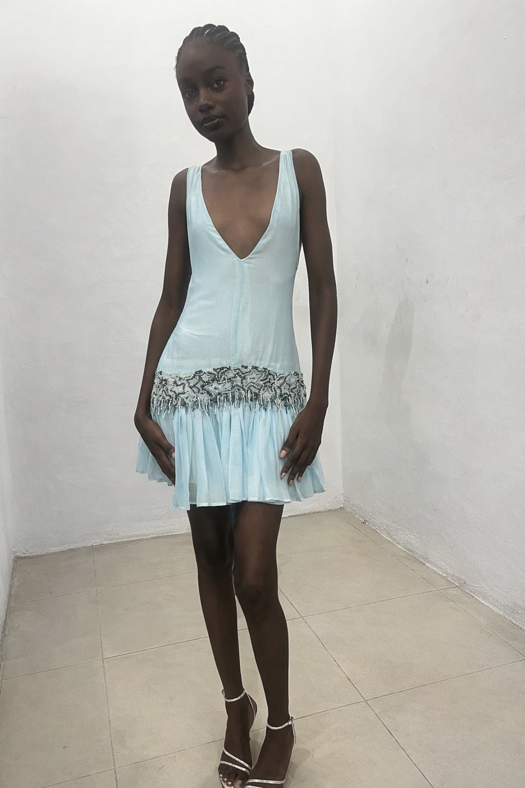 Mini Beaded Drop Waist Dress