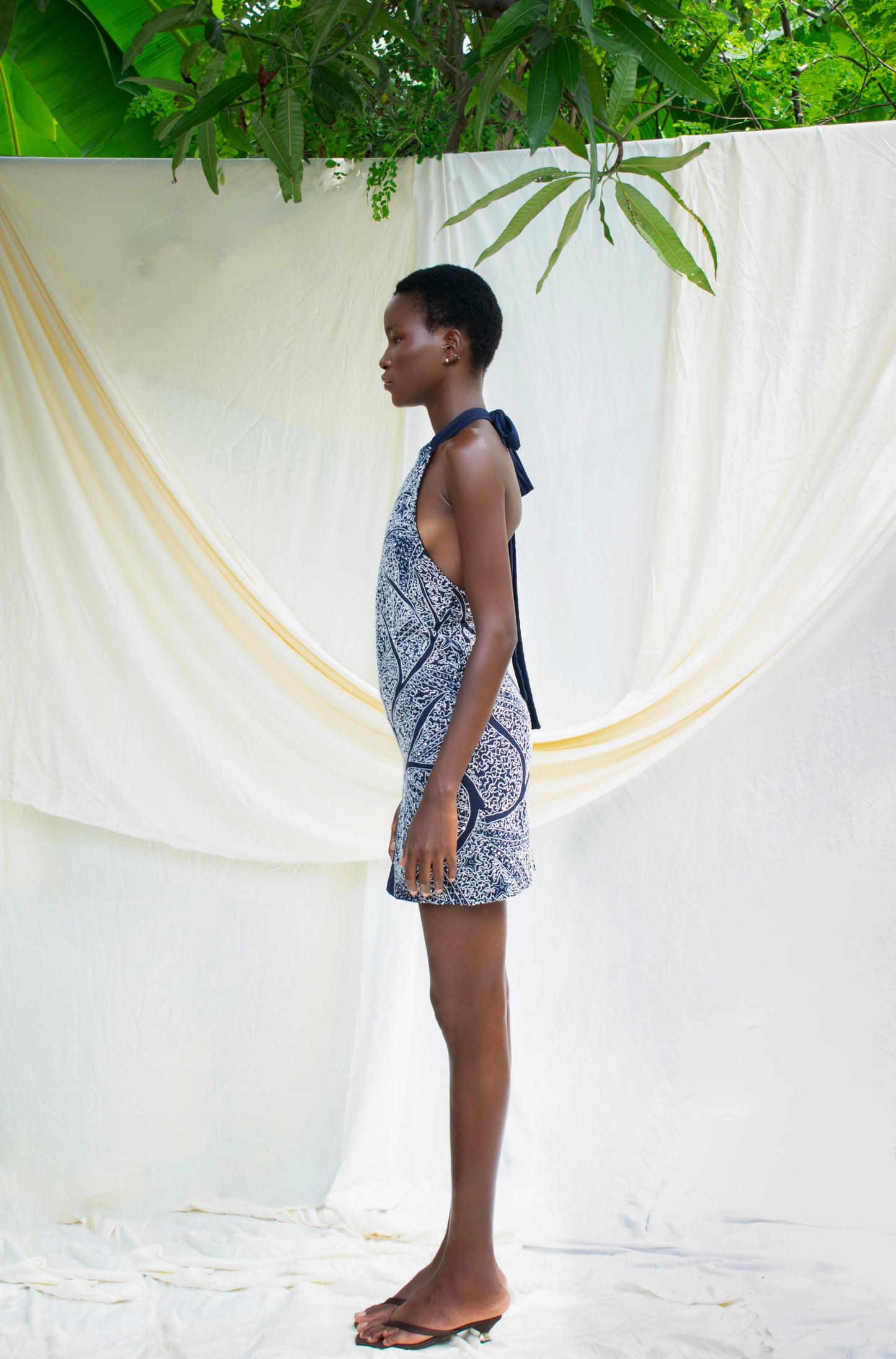 Embroidered Halter Mini Dress