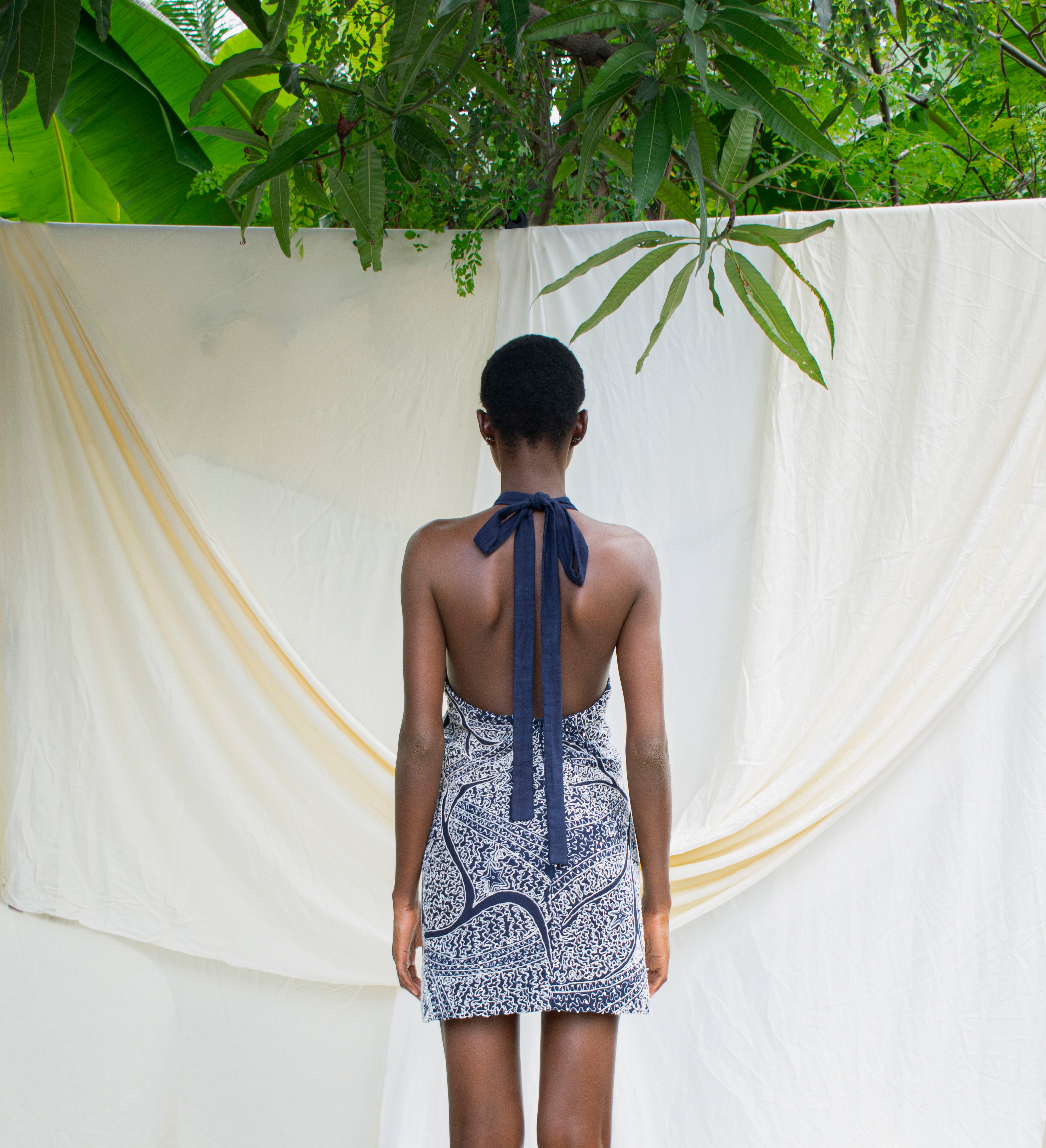 Embroidered Halter Mini Dress