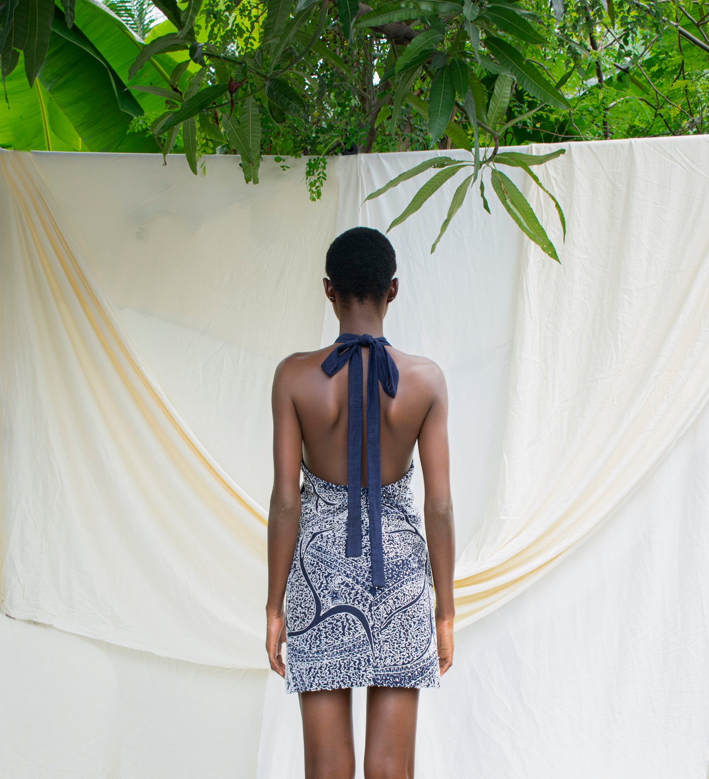 Embroidered Halter Mini Dress