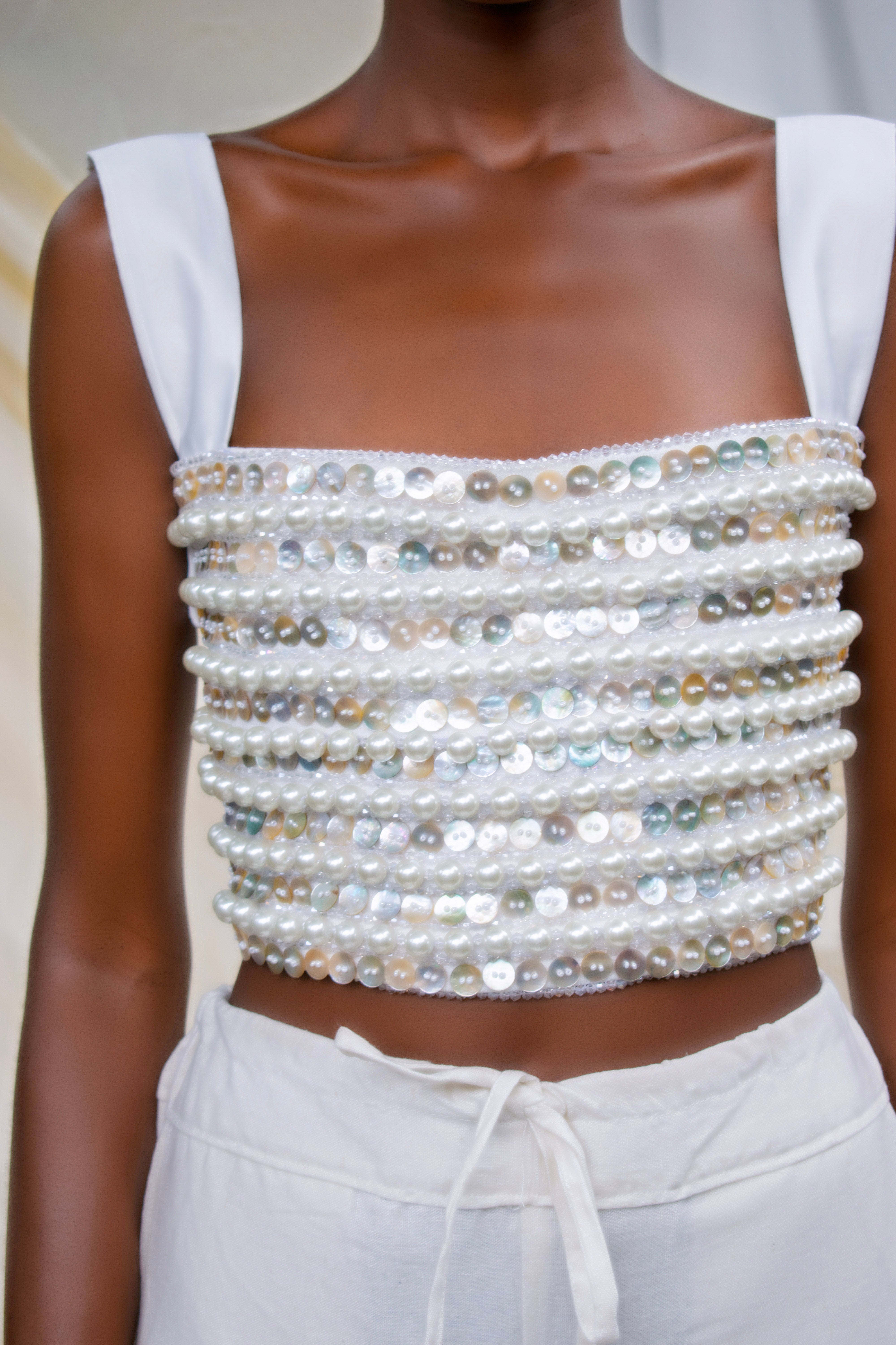 Hand Beaded Strap Detail Top
