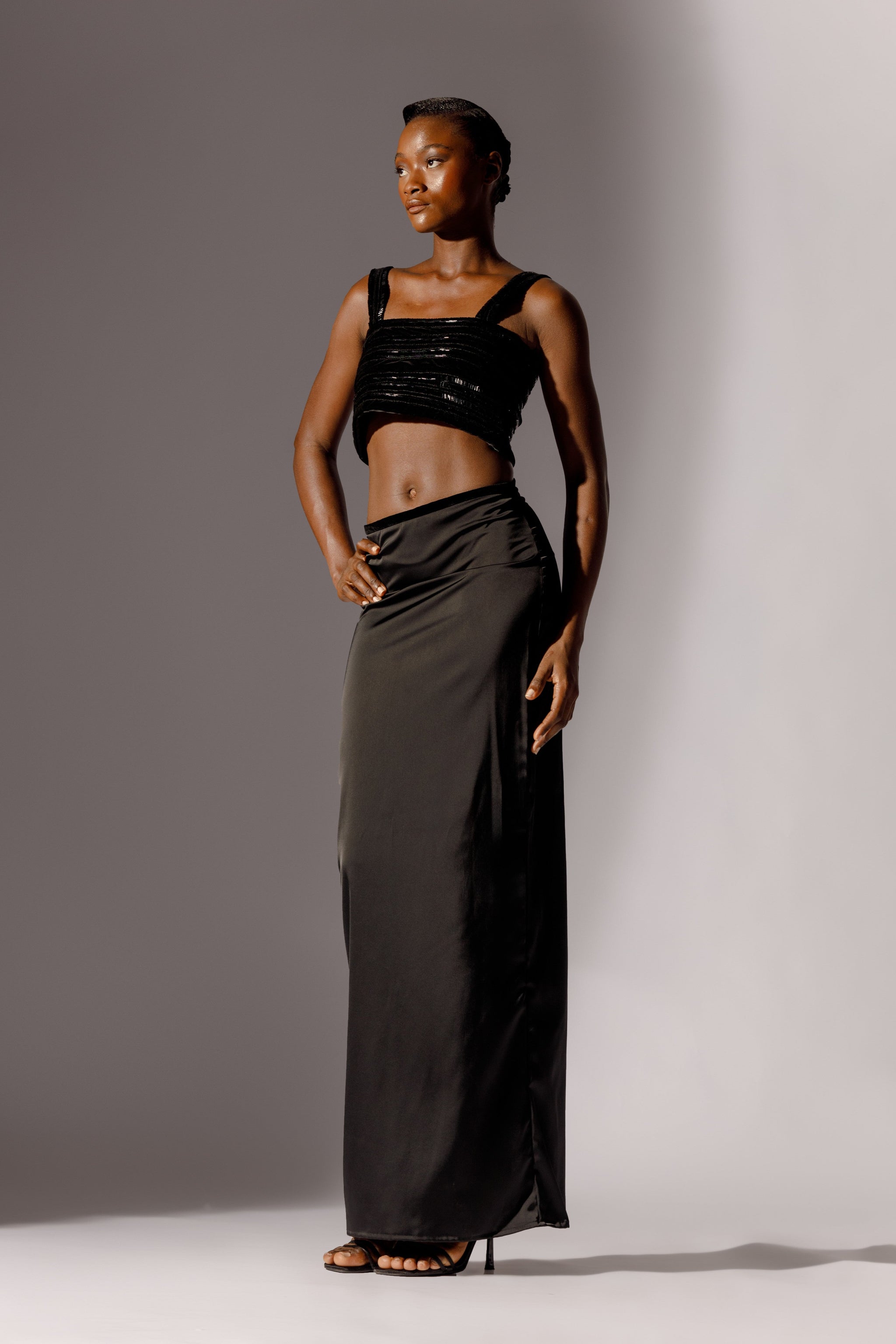 VELVET DETAIL HAND BEADED CROP