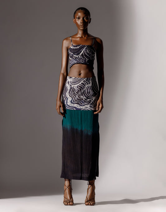 TWO TIERED BATIK MIDI SKIRT