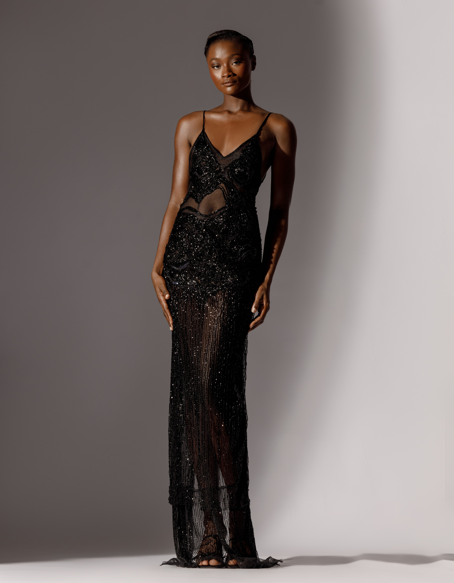 BEADED TULLE SLIP DRESS