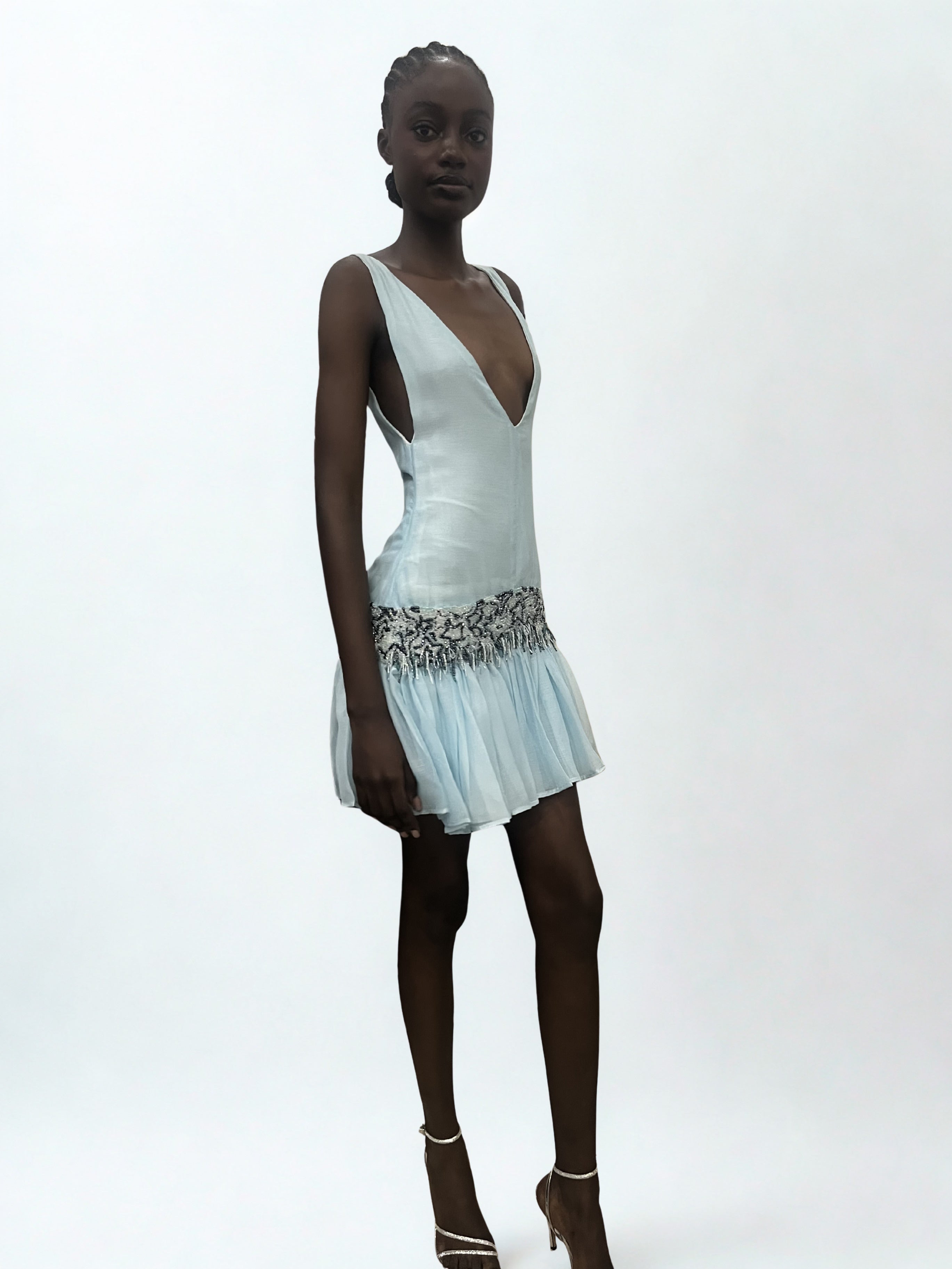 Mini Beaded Drop Waist Dress