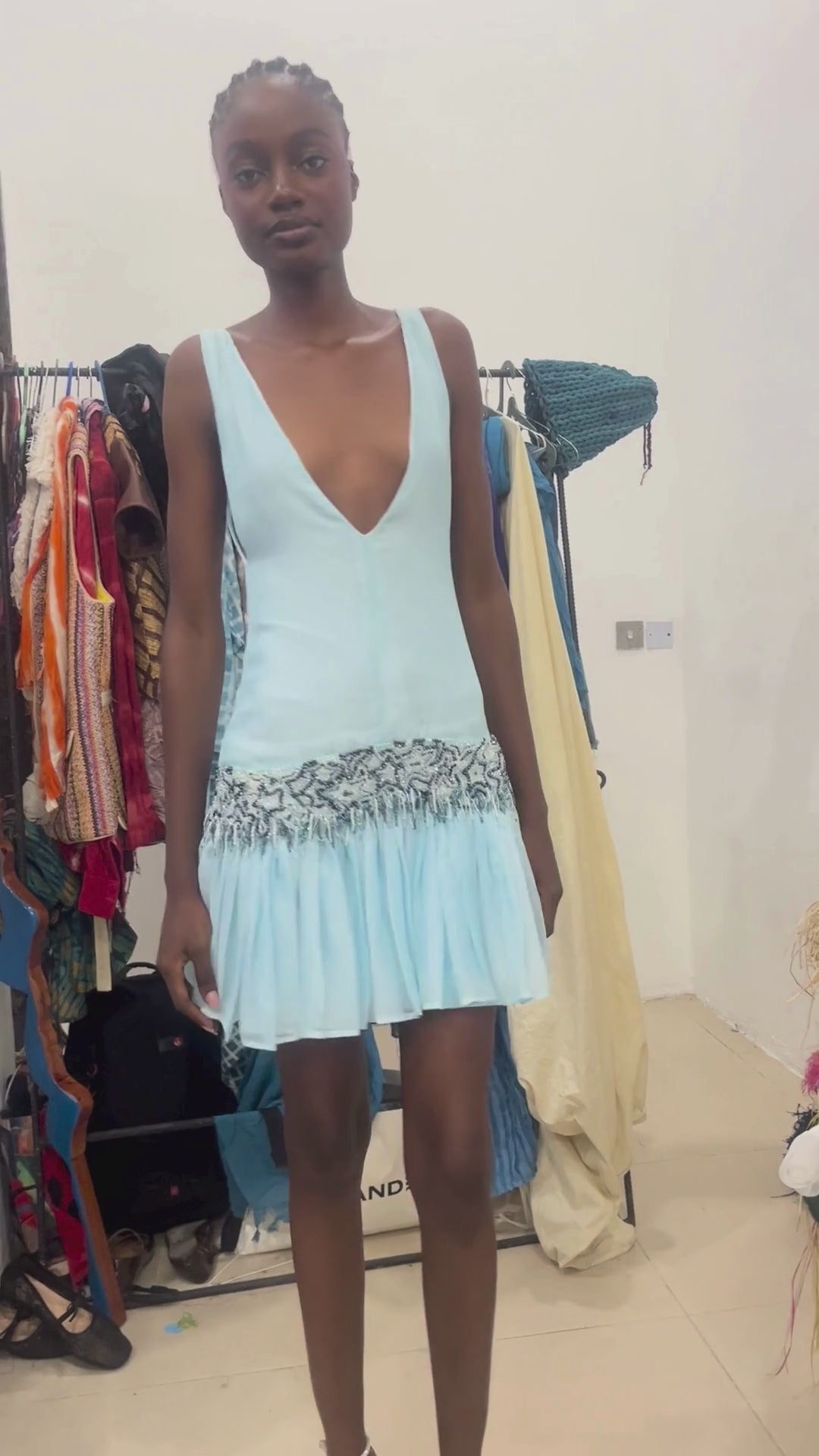 Mini Beaded Drop Waist Dress